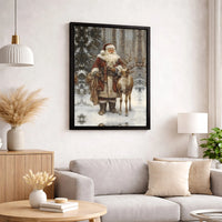 Traditional Christmas Forest Canvas Print, Vintage Santa Claus Canvas Wall Art, Rustic Holiday Santa Canvas, Winter Seasonal Wall Decor Present