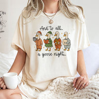 Humorous Silly Goose Christmas Tee, And to All A Goose Night T-Shirt, Adorable Pajama Geese Holiday Shirt, Retro Bird Lover Xmas Graphic T-Shirt