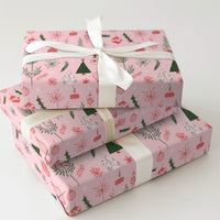 Hand Drawn Holiday Ornament Gift Wrap, Pink Christmas Tree Wrapping Paper, Pastel Pink Christmas Wrapping Paper, Festive Xmas Wrapping Paper
