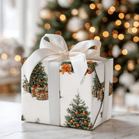 Retro Citrus Holiday Gift Wrap, Vintage Christmas Tree with Oranges Wrapping Paper, Winter Tree Wrapping Paper Roll, Classic Present Wrap