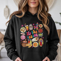 Tis the Season Food Graphic Hoodie, Mexican Christmas Hoodie, Hispanic Culture Christmas Sweatshirt, Latino Holiday Pullover Hoodie