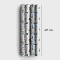 Coastal Resort Watercolor Gift Wrap, Tropical Beach Christmas Wrapping Paper, Ocean Palm Tree Wrapping Paper Roll