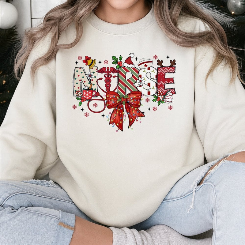 Festive RN Medical Holiday Sweater, Christmas Nurse Sweatshirt, Adorable Nurse Crewneck, Healthcare Worker Xmas Present, Winter Hospital Pullover