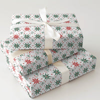 Geometric Floral Holiday Gift Wrap, Poinsettia Star Wrapping Paper, Classic Christmas Wrapping Paper, Botanical Berry Xmas Gift Wrap Roll