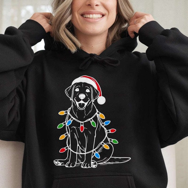 Santa Hat Lab Dog Sweatshirt, Labrador Christmas Hoodie, Adorable Xmas Dog Graphic Hoodie, Festive Holiday Pullover Hoodie, Dog Lover Present