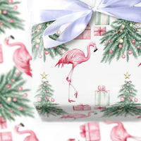 Tropical Holiday Gift Wrap, Pink Flamingo Christmas Wrapping Paper, Watercolor Flamingo Tree Wrapping Paper, Whimsical Christmas Gift Wrap