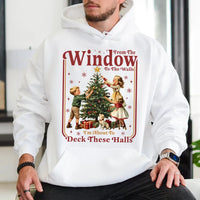 Humorous Christmas Graphic Hoodie, Retro Deck the Halls Hoodie, Vintage Holiday Party Hoodie, Winter Pullover Sweatshirt, Holiday Present for Men