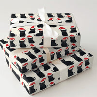 Festive Santa Hat Kitten Gift Wrap, Black Cat Christmas Wrapping Paper, Adorable Holiday Kitty Pattern Wrapping Paper, Cat Lover Gift Wrap Roll