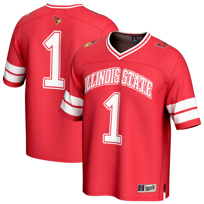 #1 Illinois State Redbirds Lightweight Collegiate Football Fashion Jersey - Red