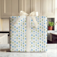 Blue Green Garland Gift Wrap, Watercolor Ornament Christmas Wrapping Paper, Holiday Botanical Wrapping Paper, Elegant Winter Gift Wrap Roll