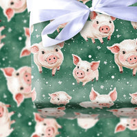 Adorable Watercolor Piglet Gift Wrap, Winter Pig Christmas Wrapping Paper, Dark Green Animal Wrapping Paper, Whimsical Holiday Present Gift Wrap