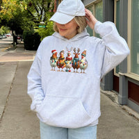 Holiday Lights Chicken Sweatshirt, Christmas Chicken Hoodie, Humorous Farm Animal Xmas Hoodie, Comfy Winter Pullover, Chicken Lover Holiday Present