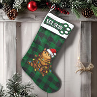 Personalized Green Plaid Holiday Stocking, Cat Christmas Stocking, Custom Pet Lover Xmas Stocking, Adorable Kitty Christmas Mantle Decor Present