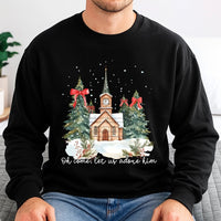 Watercolor Church Christmas Crewneck, Oh Come Let Us Adore Him Sweatshirt, Christian Nativity Religious Pullover, Holiday Faith Sweater