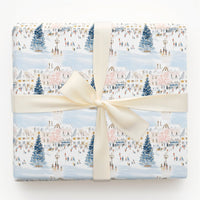 Town Square Christmas Gift Wrap, European Winter Village Wrapping Paper, Watercolor Holiday Wrapping Paper, Snowy Festive Wrapping Paper