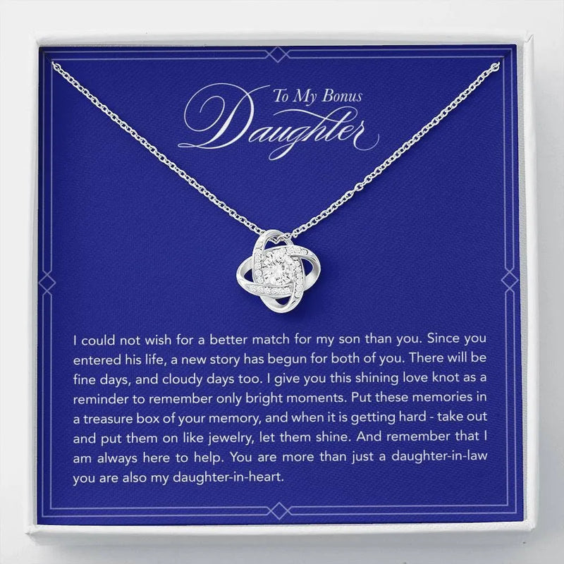 Daughter in Law Love Knot Necklace, Bonus Daughter Love Knot Necklace, Daughter in Heart Knot Necklace, Christmas Jewelry Present for Her
