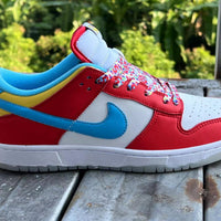 Low Top Sneakers, Red Blue Colorway, Lace Up Design, Casual Gift for Sneaker Fans