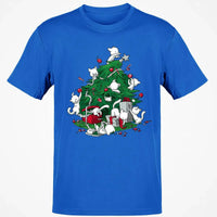 Humorous Holiday Chaos Graphic Tee, Cats Climbing Christmas Tree T-Shirt, Festive Kitty Christmas Shirt, Adorable Cat Lover Winter Top