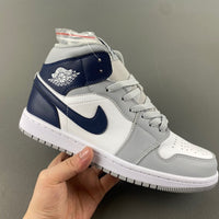 Mid Top Sneakers, Blue White Gray Pink Colorway, Lace Up Design, Casual Gift for Sneaker Fans