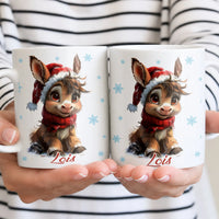 Adorable Baby Donkey Santa Hat Mug, Personalized Christmas Donkey Ceramic Mug, Holiday Animal Coffee Mug, Winter Festive Drinkware Present