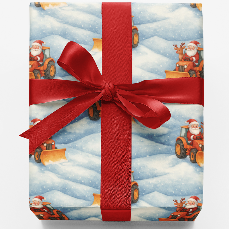 Snow Plow Christmas Gift Wrap, Santa Driving Tractor Wrapping Paper, Farm Holiday Wrapping Paper, Country Xmas Gift Wrap