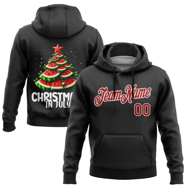 Personalized Name and Number Sweatshirt, Custom Watermelon Tree Christmas Hoodie, 3D Black Red White Sports Hoodie, Holiday F