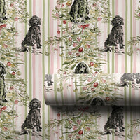 Watercolor Doodle Dog Gift Wrap, Labradoodle Christmas Wrapping Paper, Festive Xmas Tree Gift Wrapping Paper, Dog Lover Present Roll