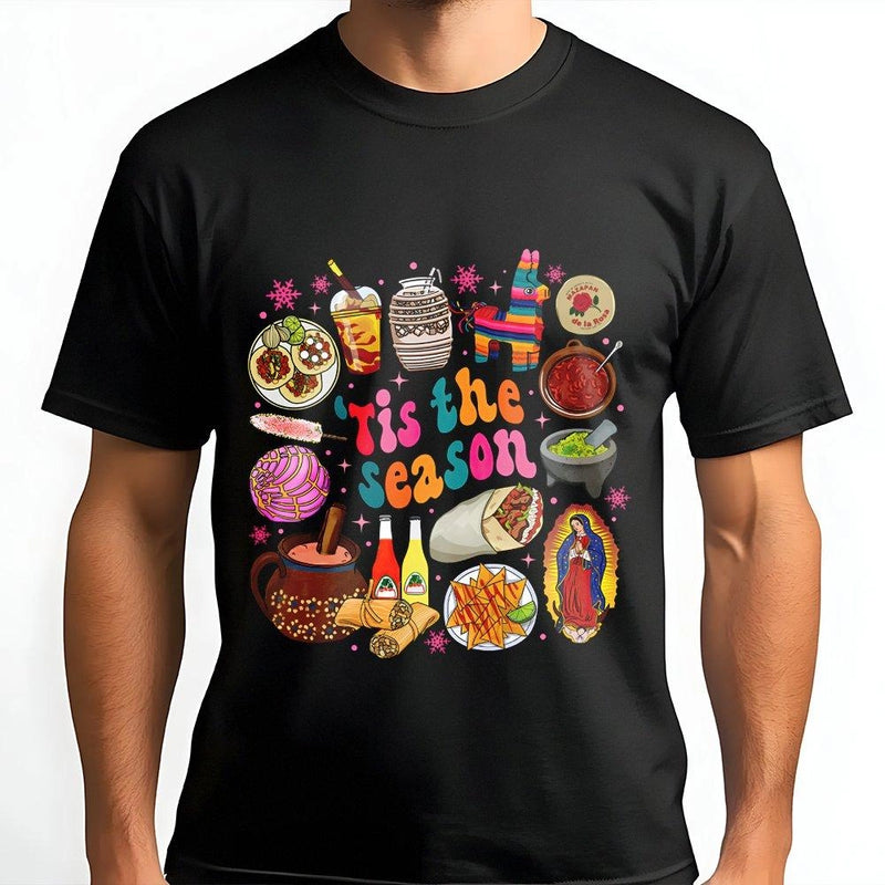 Tis the Season Food Shirt, Mexican Christmas T-Shirt, Mexican Christmas Food Graphic Tee, Hispanic Christmas Shirt, Latinx Heritage Xmas Tee