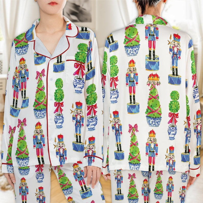 Holiday Nutcracker Pajama Set, Nutcracker Christmas Satin Pajamas, Festive Christmas Loungewear, Silky Pajama Sleepwear, Xmas Present for Her