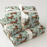 Equestrian Santa Hat Gift Wrap, Brown Horse Christmas Wrapping Paper, Watercolor Winter Horse Wrapping Paper, Green Holiday Horse Gift Wrap