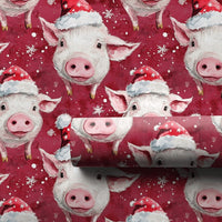 Santa Hat Farm Animal Gift Wrap, Christmas Pig Wrapping Paper, Adorable Watercolor Pig Wrapping Paper, Holiday Pig Gift Wrapping Paper