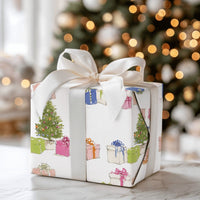 Watercolor Holiday Presents Gift Wrap, Christmas Tree Wrapping Paper, Festive Colorful Xmas Tree Gift Wrapping Paper, Winter Present Wrap