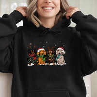 Festive Wiener Dog Sweatshirt, Dachshund Christmas Hoodie, Adorable Xmas Doxie Graphic Pullover Hoodie, Winter Holiday Dog Lover Sweater