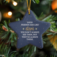 Friendship Quote Star Ornament, Good Friends Are Like Stars Star Ornament, Glossy Ceramic Christmas Star Ornament, Bestie Holiday Present