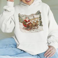Snowy Christmas Village Hoodie, Vintage Santa Claus Sleigh Hoodie, Retro Santa Graphic Hoodie, Holiday Winter Sweatshirt, Xmas Pullover Present