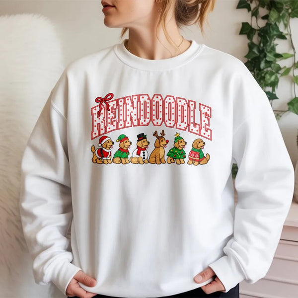 Doodle Dog Holiday Crewneck, Reindoodle Goldendoodle Christmas Sweatshirt, Christmas Dog Mom Sweater, Retro Dog Pullover, Dog