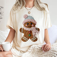 Faux Yarn Gingerbread Shirt, Knitted Gingerbread Man T-Shirt, Adorable Holiday Graphic Tee, Festive Christmas Gingerbread T-Shirt, Xmas Present