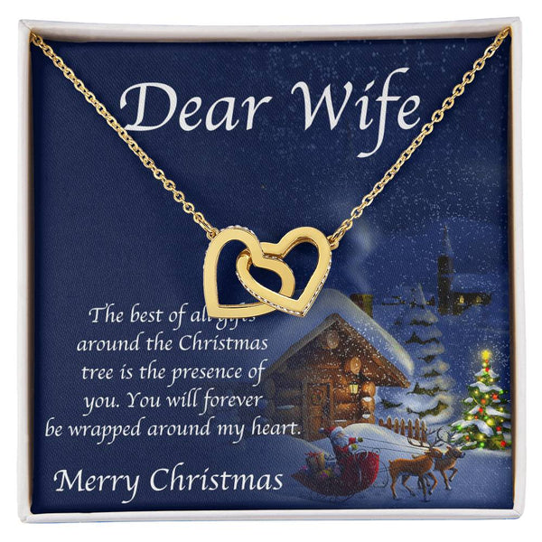 CZ Crystal Two Heart Pendant Necklace, Interlocking Hearts Necklace for Wife, Romantic Double Heart Jewelry, Christmas Presen
