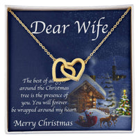 CZ Crystal Two Heart Pendant Necklace, Interlocking Hearts Necklace for Wife, Romantic Double Heart Jewelry, Christmas Present from Husband