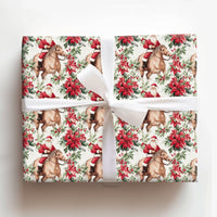 Watercolor Poinsettia Gift Wrap, Santa Riding Horse Wrapping Paper, Western Christmas Wrapping Paper, Equestrian Holiday Gift Wrap Roll