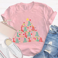 Retro Holiday Graphic Tee, Fa La La La Christmas Tree Shirt, Festive Christmas Vibes T-Shirt, Adorable Winter Holiday Apparel