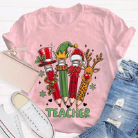 Reindeer Antlers Educator Graphic Tee, Christmas Pencil Deer Teacher Shirt, Festive Classroom Holiday T-Shirt, Teacher Xmas Present