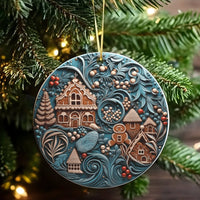 Village Gingerbread Holiday Ornament, Gingerbread House Christmas Ornament, Ceramic Gingerbread Tree Ornament, Festive Home Decor Present