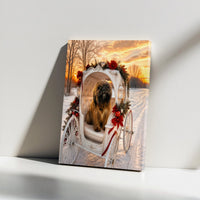 Holiday Dog Carriage Wall Art, Brussels Griffon Christmas Canvas, Fairy Tale Winter Dog Print, Christmas Pet Lover Canvas Decor