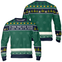 Dog Lover Holiday Sweatshirt, A Man and His Dogs Ugly Christmas Sweater, Humorous Dog Dad Xmas Crewneck, Adorable Pet Owner Ugly Sweater Party Present