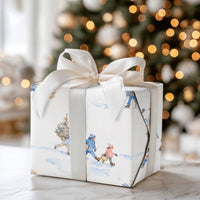 Watercolor Winter Scene Gift Wrap, Carrying Christmas Tree Wrapping Paper, Nostalgic Holiday Wrapping Paper, Festive Gift Wrap Roll