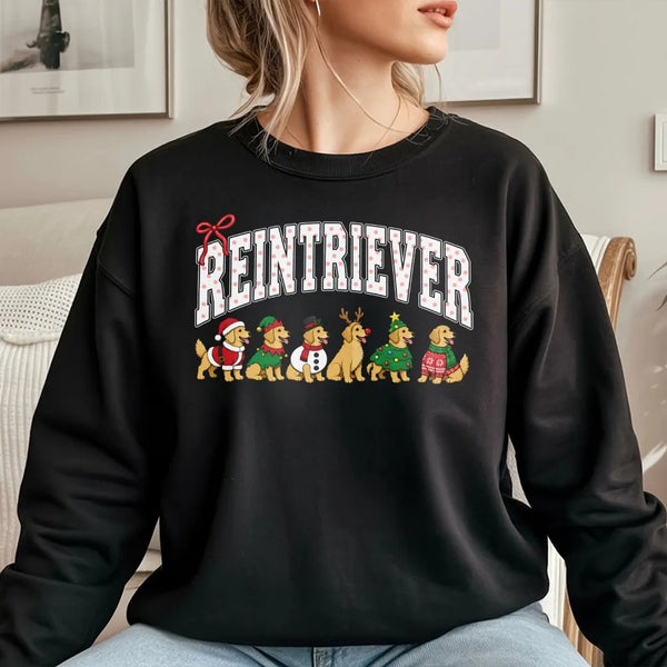 Golden Retriever Holiday Crewneck, Reintriever Christmas Sweatshirt, Humorous Reindeer Dog Sweater, Varsity Retriever Pullove