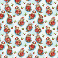 Watercolor Animal Santa Hat Gift Wrap, Adorable Otter Christmas Wrapping Paper, Whimsical Holiday Present Paper, Otter Lover Present Packaging