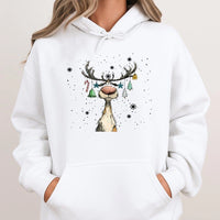 Humorous Decorated Antlers Christmas Sweatshirt, Adorable Reindeer Hoodie, Festive Holiday Animal Pullover, Comfy Winter Xmas Sweater