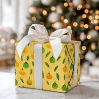 Holiday Pine Sprigs Gift Wrap, Watercolor Christmas Ornaments Wrapping Paper, Festive Xmas Wrapping Paper, Winter Botanical Gift Wrap Roll